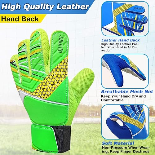 Jalunth Soccer Goalkeeper Goalie Gloves Kids Youth Goal Keeper Field Player Glove Boys Girls Ages 7-8 Years Old Anti-Slip Latex