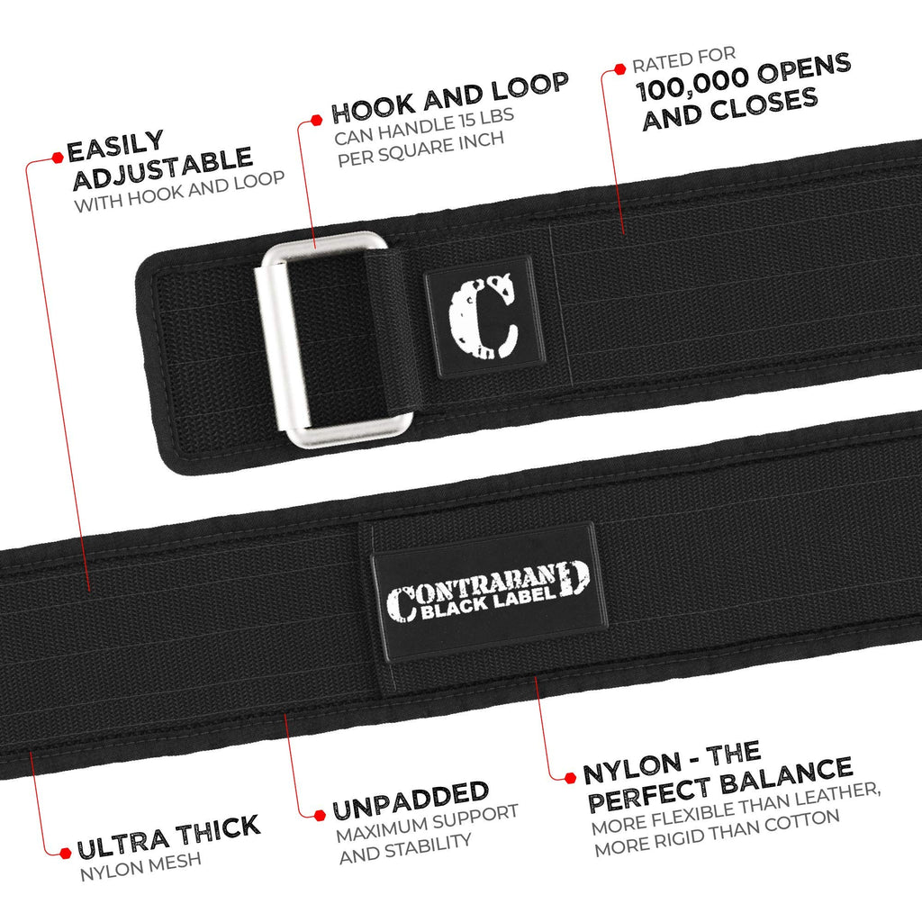 Contraband Black Label 4010 4 Inch Nylon Weight Lifting Belt W/Hook & Loop | Heavy Duty Weight Belt And Back Support Belt For We