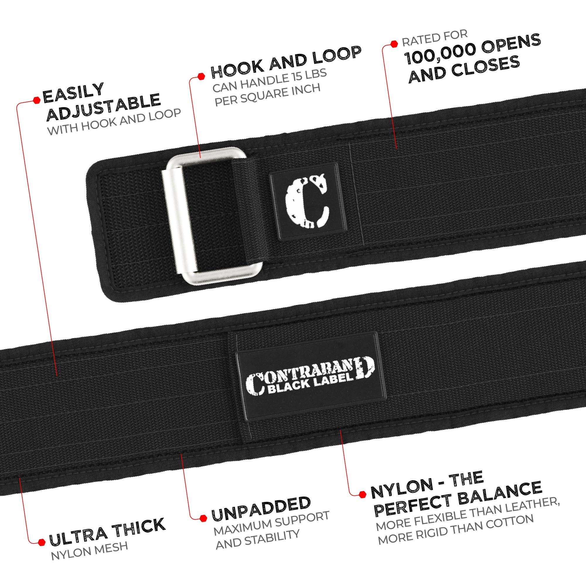 Contraband Black Label 4010 4 Inch Nylon Weight Lifting Belt W/Hook & Loop | Heavy Duty Weight Belt And Back Support Belt For We