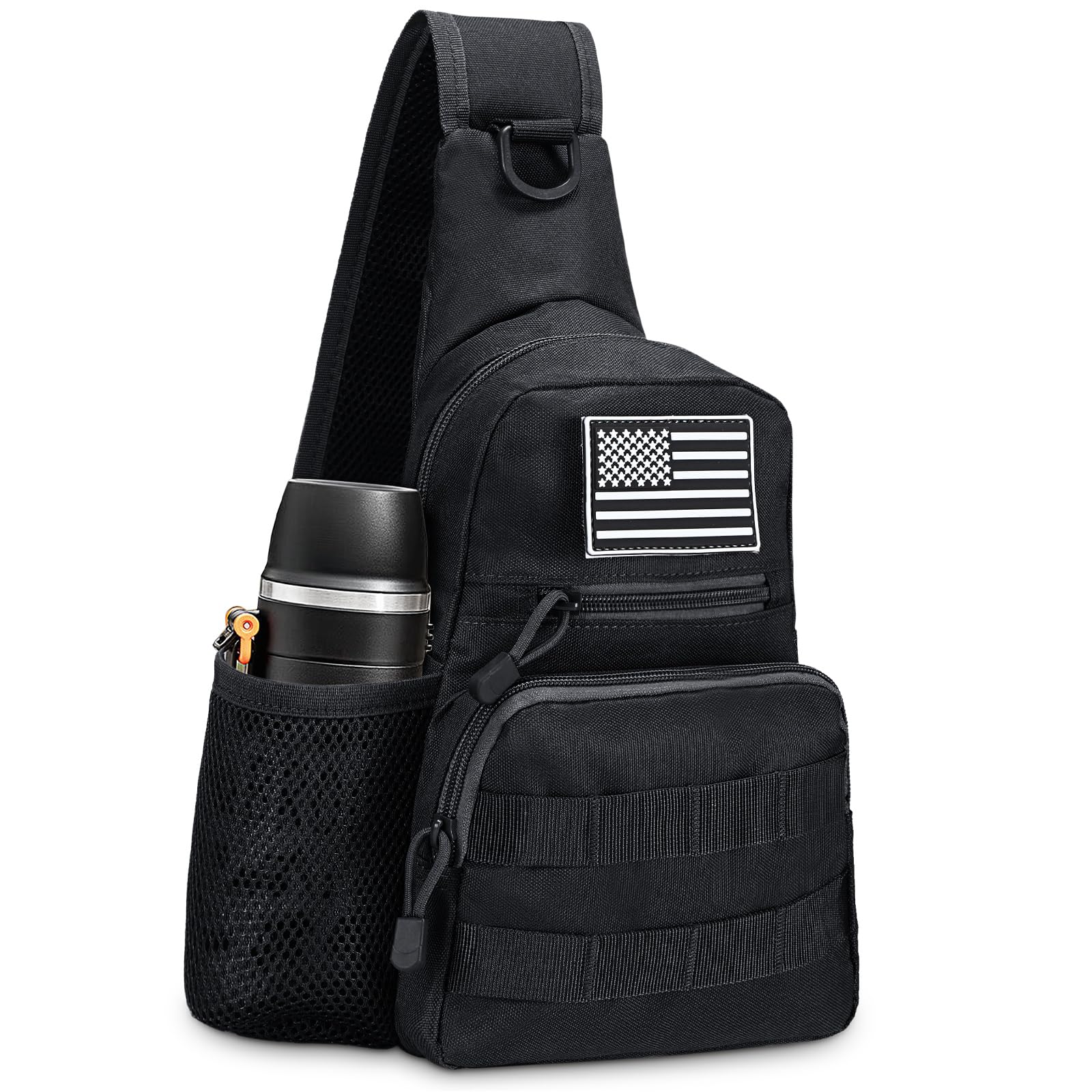 UTOKIER Tactical Sling Bag, Compact Military MOLLE EDC Shoulder Backpack, Crossbody Chest Daypack with Water Bottle Holder for O
