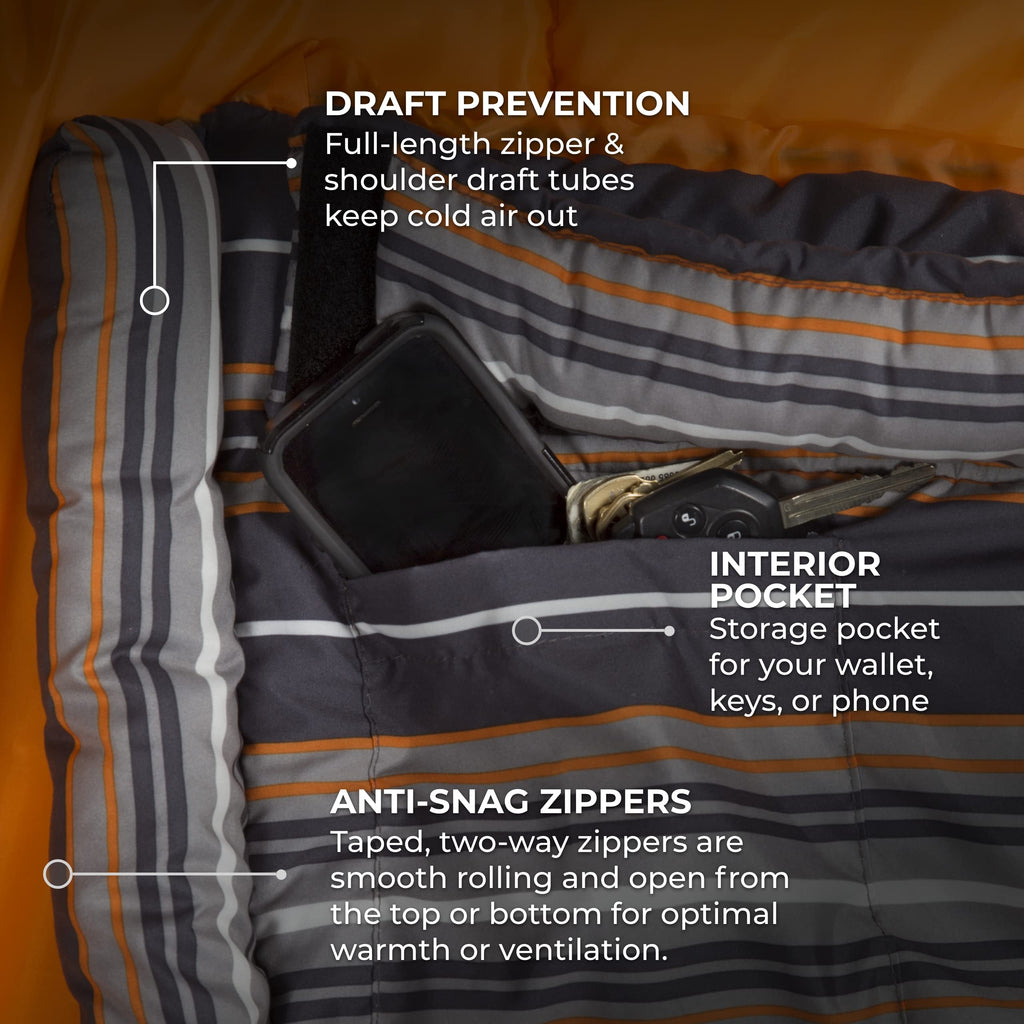 Teton Sports Celsius Regular Sleeping Bag; Great For Family Camping , Orange Poly Liner, 80 X 33-Inch, Right