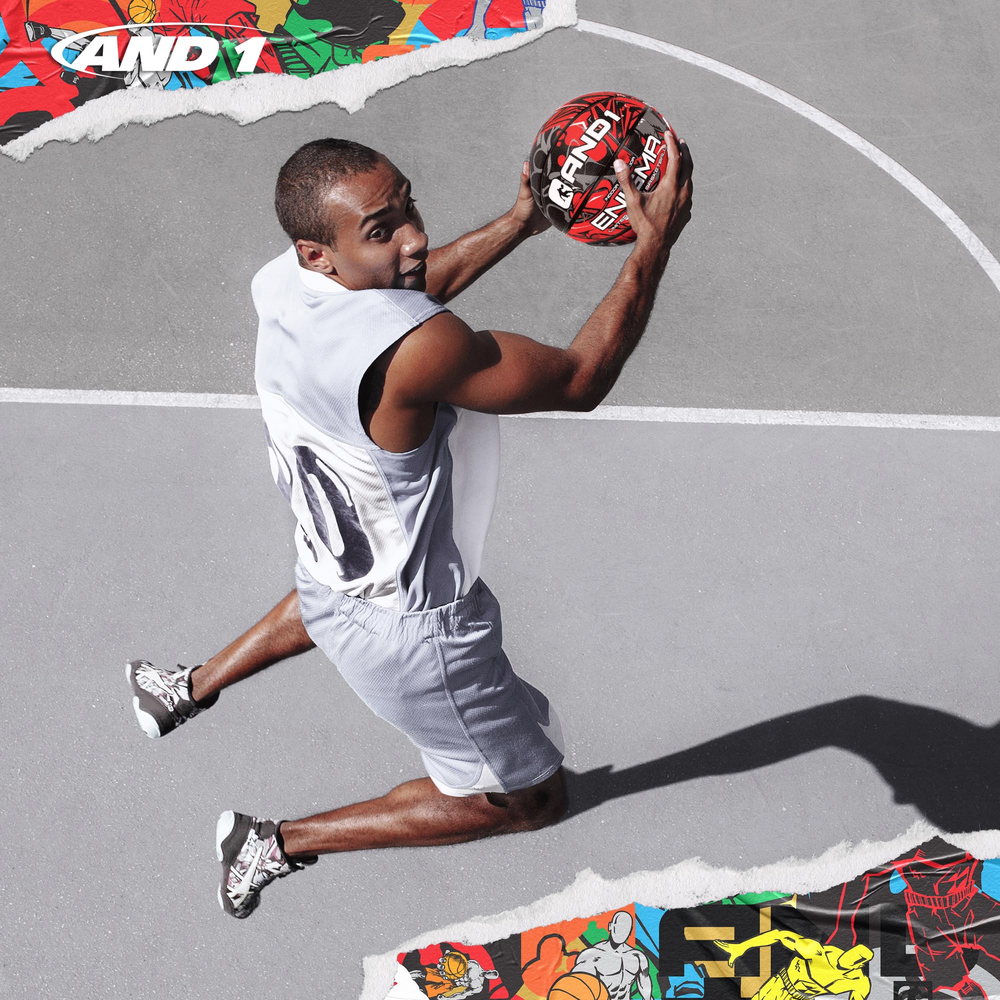 AND1 Enigma Rubber Basketball: Official Regulation Size 7 (29.5 inches) Street Basketball - Deep Channel Construction Streetball
