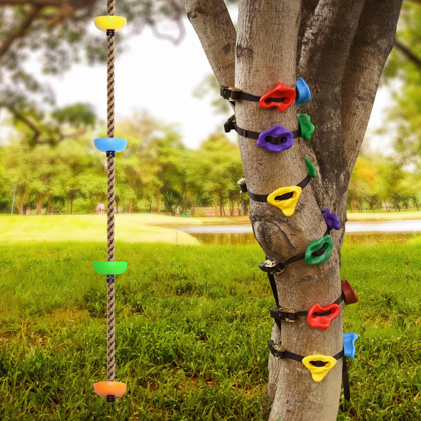 12 Ninja Tree Climbing Holds and 6.56FT Climbing Rope for Kids, Tree Climber Climbing Kit for Outdoor Ninja Warrior Obstacle Cou