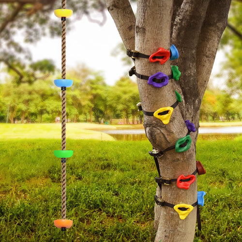 12 Ninja Tree Climbing Holds and 6.56FT Climbing Rope for Kids, Tree Climber Climbing Kit for Outdoor Ninja Warrior Obstacle Cou