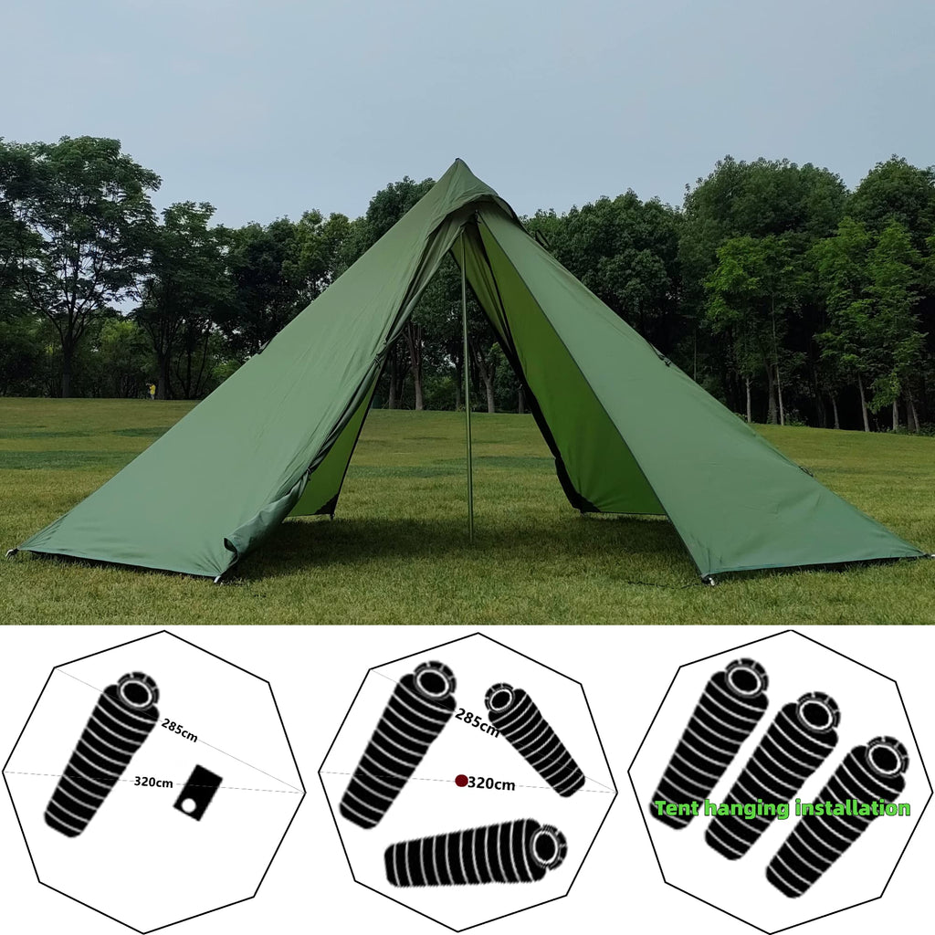 Longeek Hot Tent Teepee Camping Ultralight Waterproof With Porch 4 Seasons Family Silvery Tipi