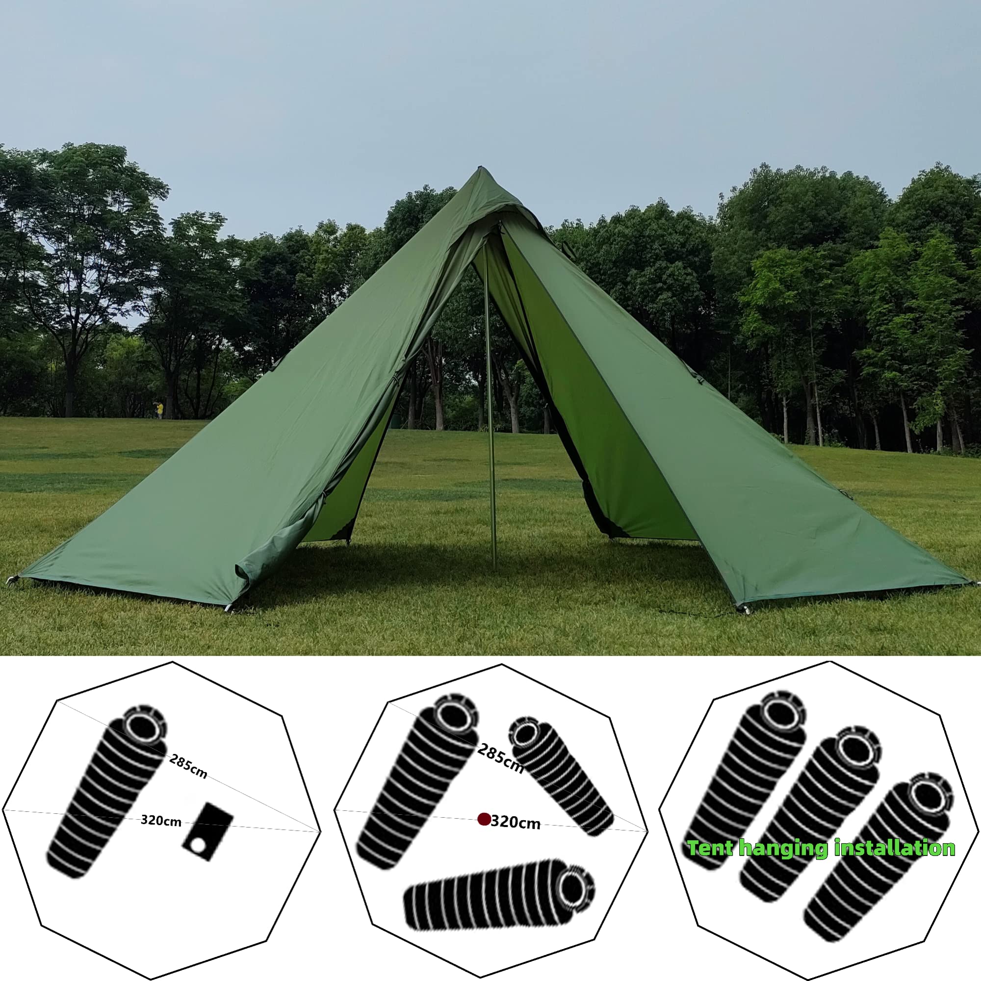 Longeek Hot Tent Teepee Camping Ultralight Waterproof With Porch 4 Seasons Family Silvery Tipi