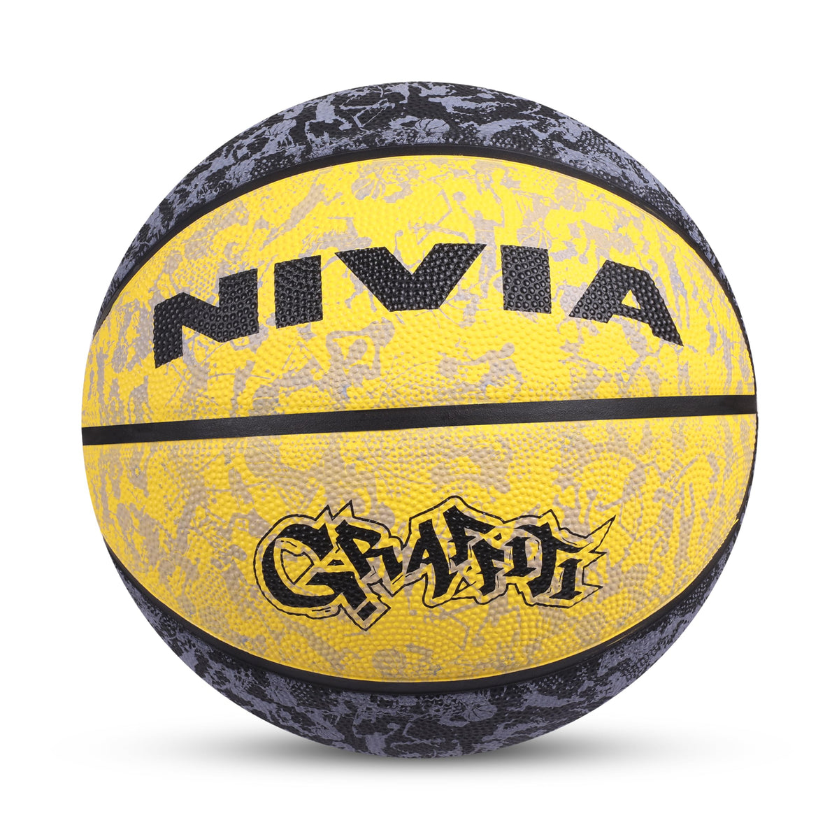 Nivia Graffiti Basketball/Material Rubber/Rubberized Moulded/Panel 8/Suitable for: Indoors Matches/Size  7 (Black/Yellow)
