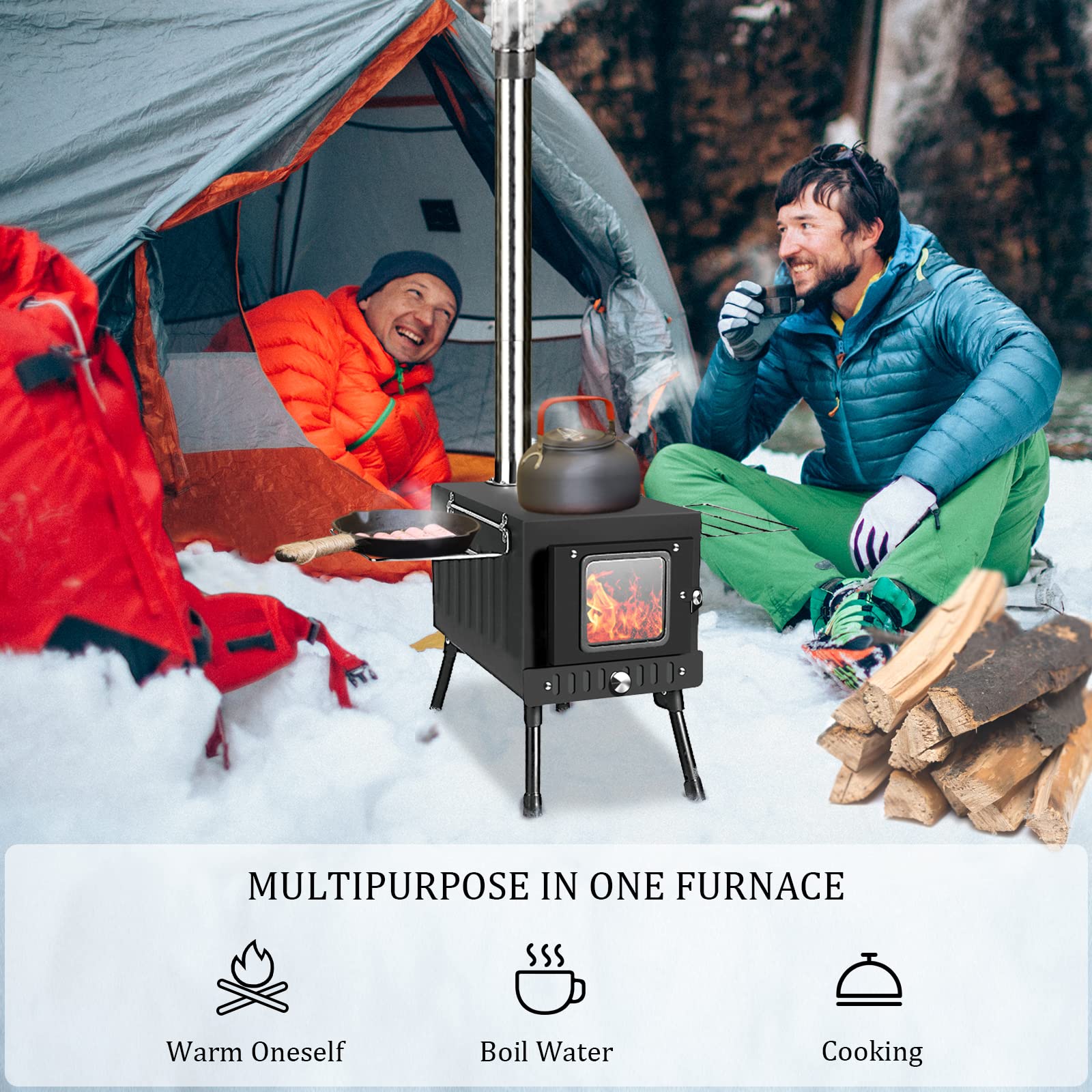 Huskfirm Wood Burning Stove,Tent Stove For Heating,Folding Portable Wood Stove For Tent,Cooking,Courtyard,Camping Stove Include
