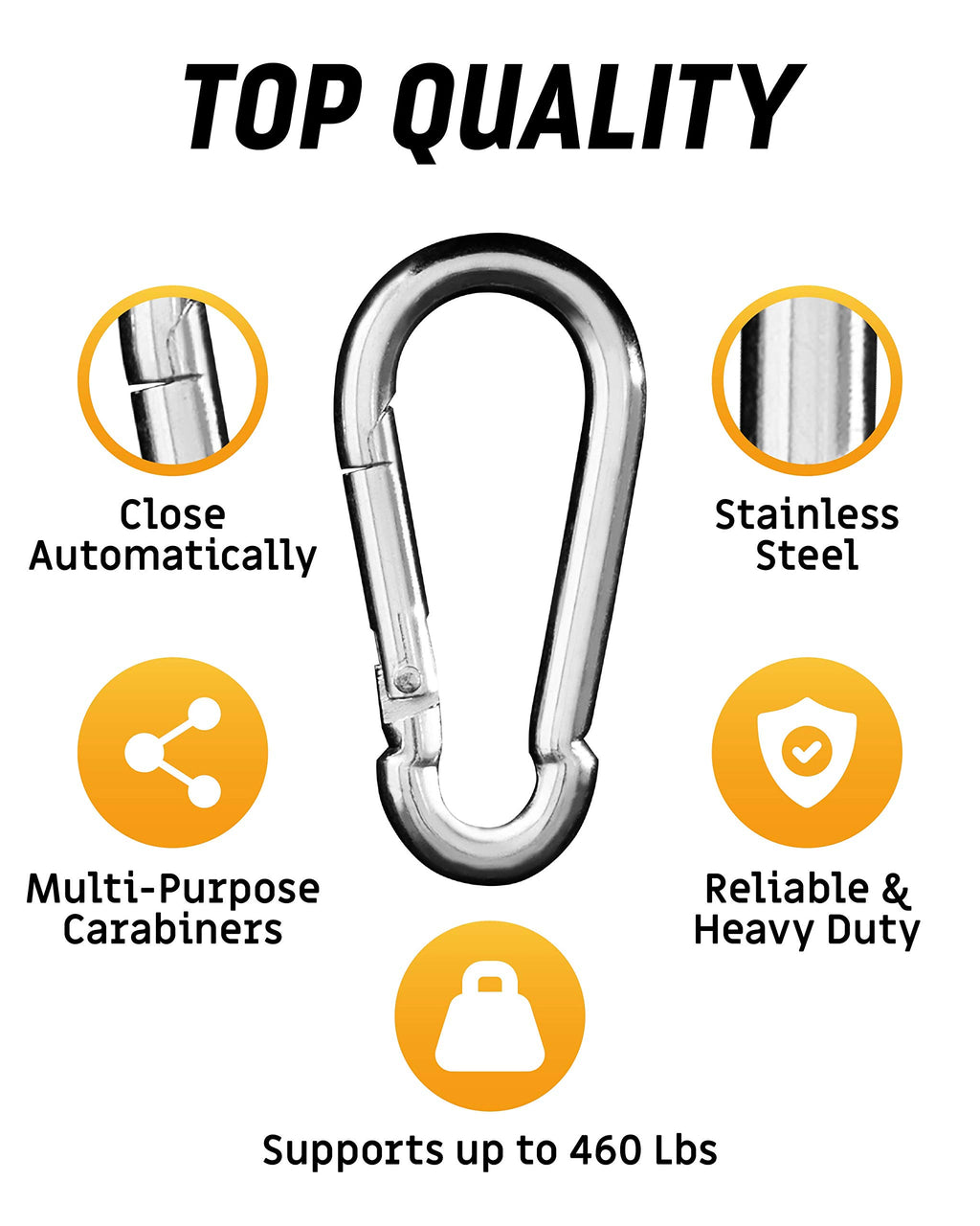 Carabiner Clip 5 Pack - Multipurpose Heavy Duty Carabiner - Snap Hooks - Carabiner Heavy Duty - Small Carabiner Clip - Large Car