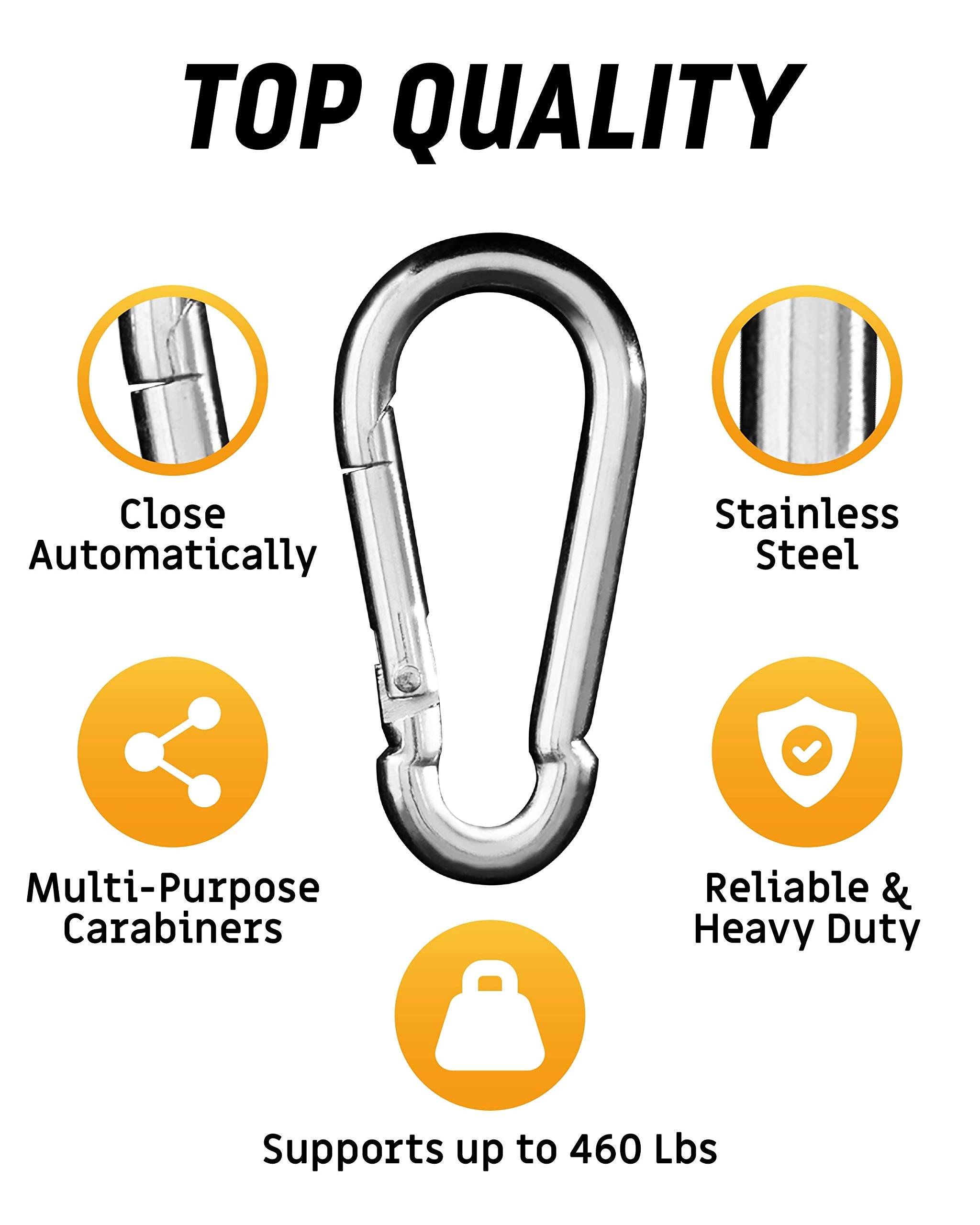 Carabiner Clip 5 Pack - Multipurpose Heavy Duty Carabiner - Snap Hooks - Carabiner Heavy Duty - Small Carabiner Clip - Large Car