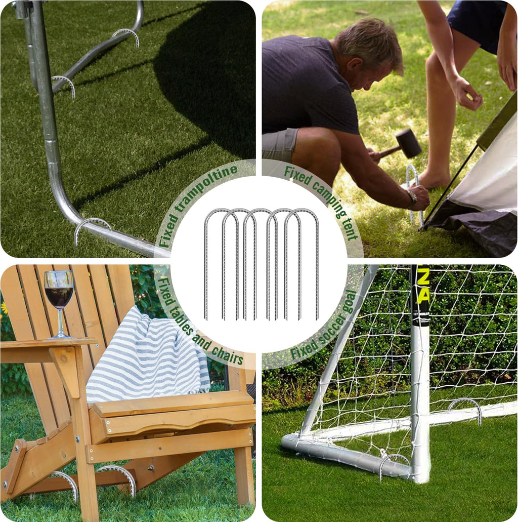 Trampoline Stake, U Shape Ground Stakes, Galvanized Rebar Stakes 12 Inch, (10 Pack) Trampoline Ground Stake, Ideal For Securing