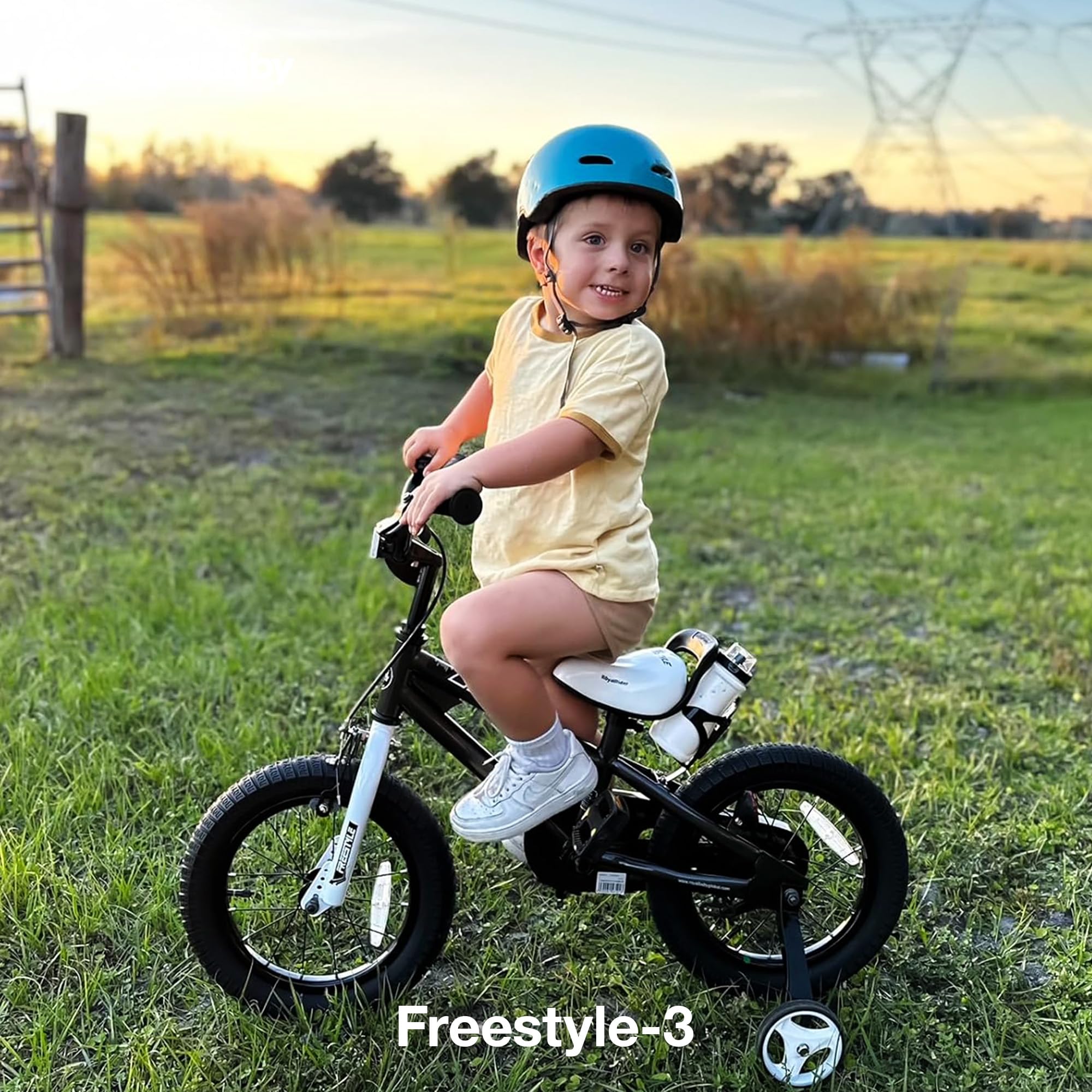 Royalbaby Freestyle Kids Bike 14 Inch Childrens Bicycle With Training Wheels Toddlers Boys Girls Beginners Ages 3-5 Years (Black