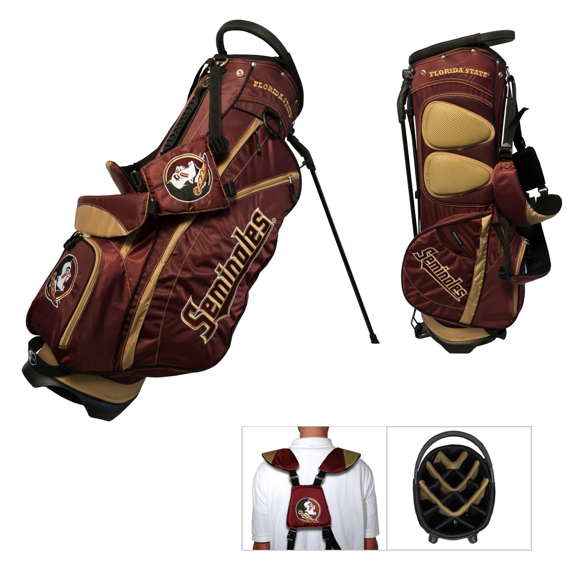 Team Golf Ncaa Florida State Seminoles Fairway Golf Stand Bag, Lightweight, 14-Way Top, Spring Action Stand, Insulated Cooler Po