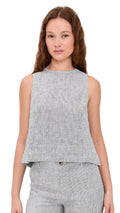 Madewell Womens Pleated Linen Top, Mini Black White Stripe, L