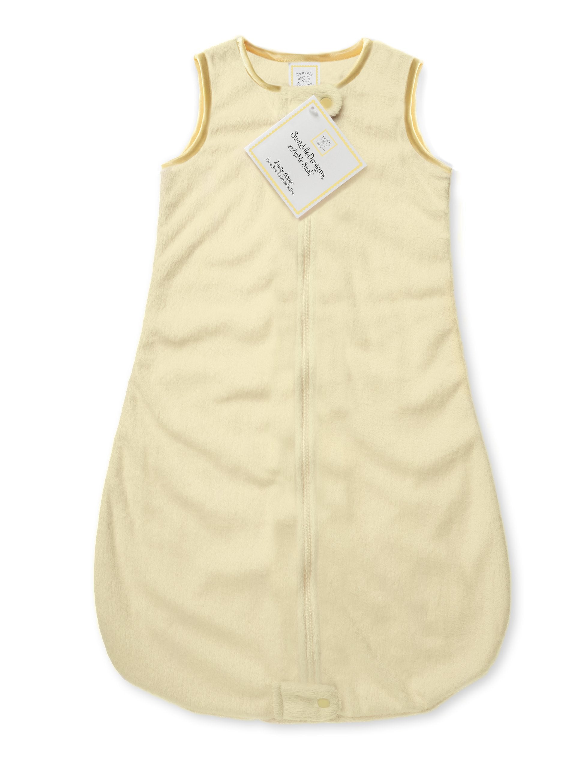 Swaddledesigns Baby Velvet Sleeping Sack, Pastel Yellow With Yellow Trim, 0-6 Months, Wearable Blanket With 2-Way Zipper