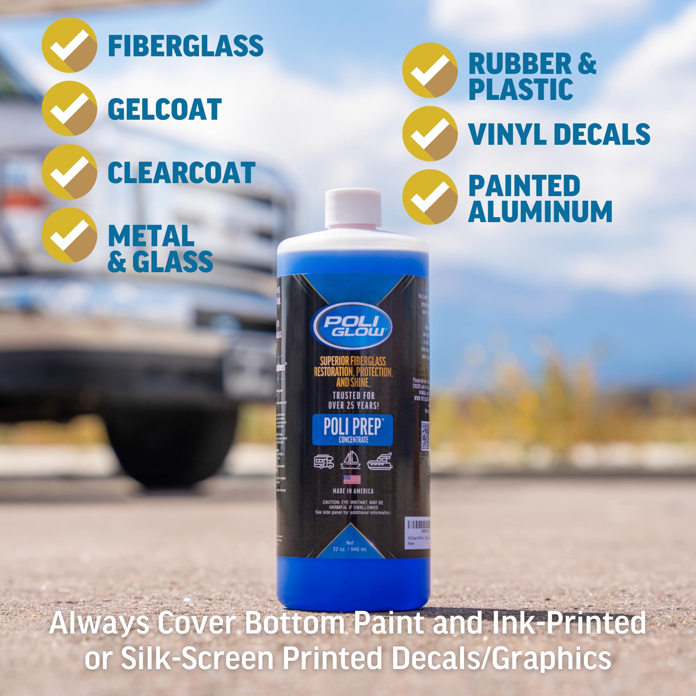 Poli Glow Poli Prep Concentrated Rv & Boat Surface Cleaner - Removes Oxidation, Stains, Dirt, Watermarks, Old Wax, Spray-On Cera