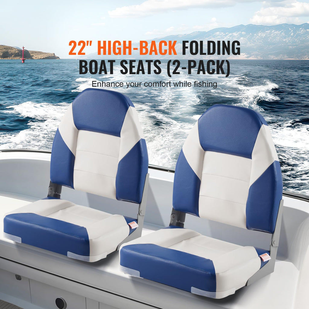 Vevor 2-Pack 21.85 High Back Boat Seat With Thickened Sponge Padding And Hinge, Fold-Down Boat Captain Chairs, Easy To Store, Id