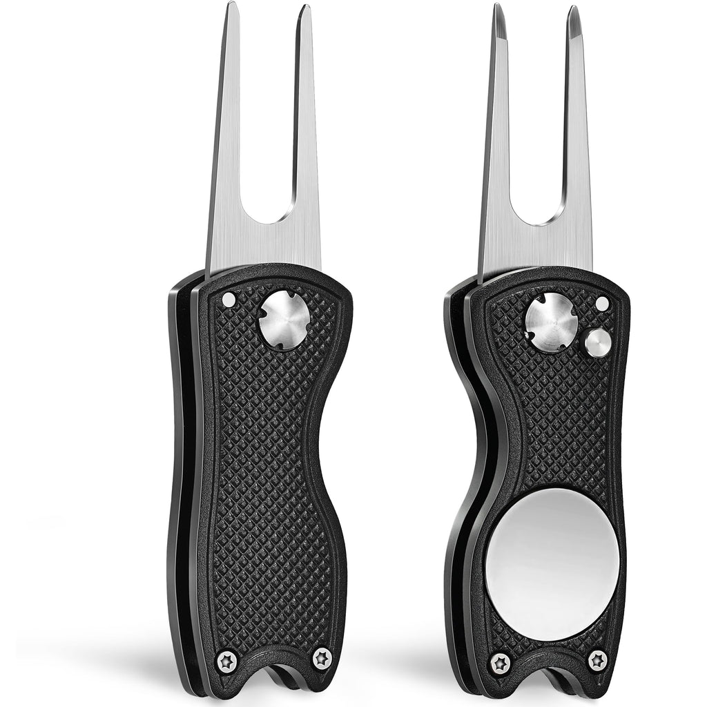 Mile High Life 2 Pack Golf Divot Repair Tool W Magnetic Golf Ball Marker | All Metal Foldable Divot Tool W Pop-Up Button | Golf