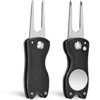 Mile High Life 2 Pack Golf Divot Repair Tool W Magnetic Golf Ball Marker | All Metal Foldable Divot Tool W Pop-Up Button | Golf