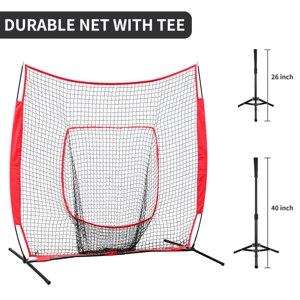 Hikeen Baseball Softball Net,7 '  7 'Baseball Practice Net With Baseball Tee For Hitting And Pitching Portable Backstop With Car