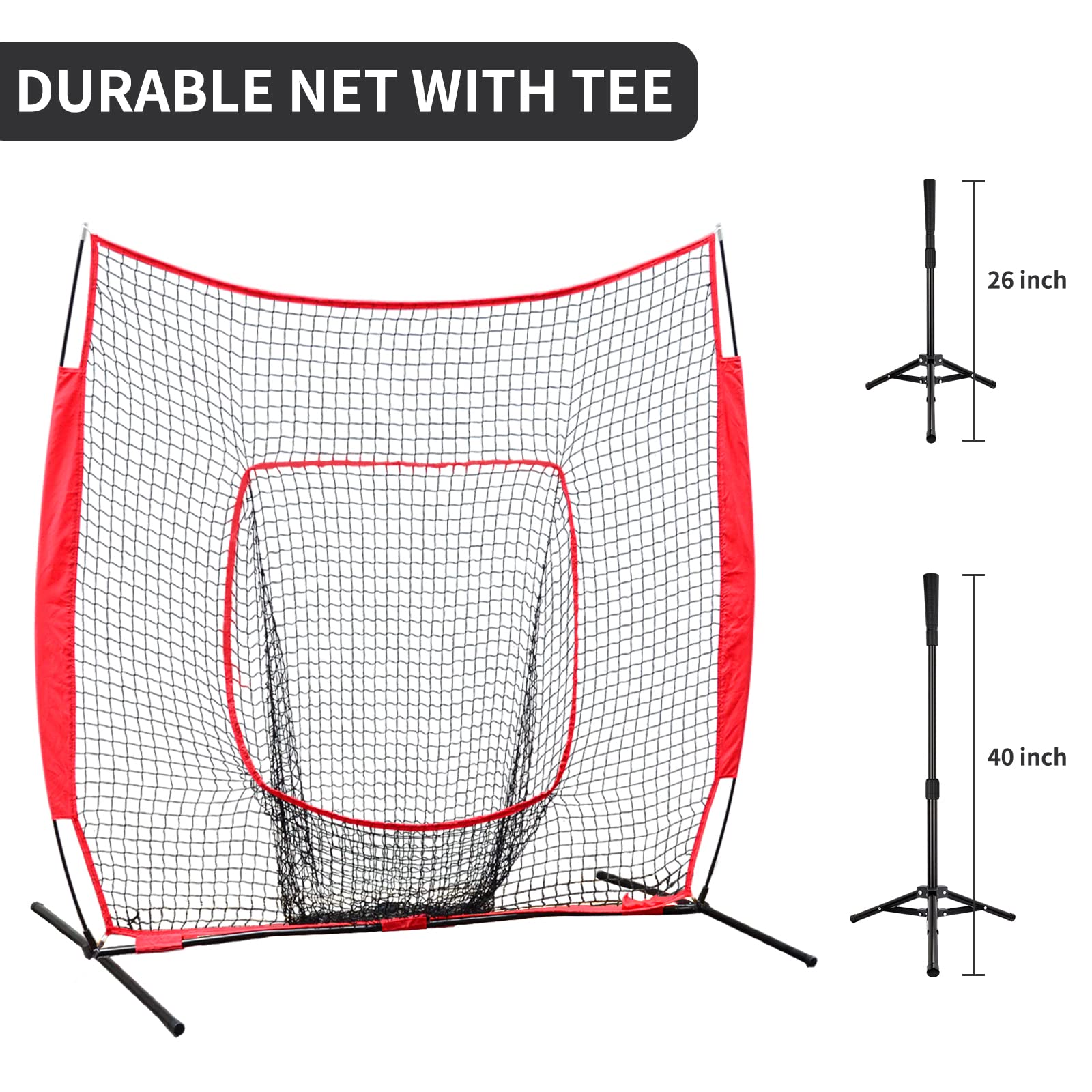 Hikeen Baseball Softball Net,7 '  7 'Baseball Practice Net With Baseball Tee For Hitting And Pitching Portable Backstop With Car