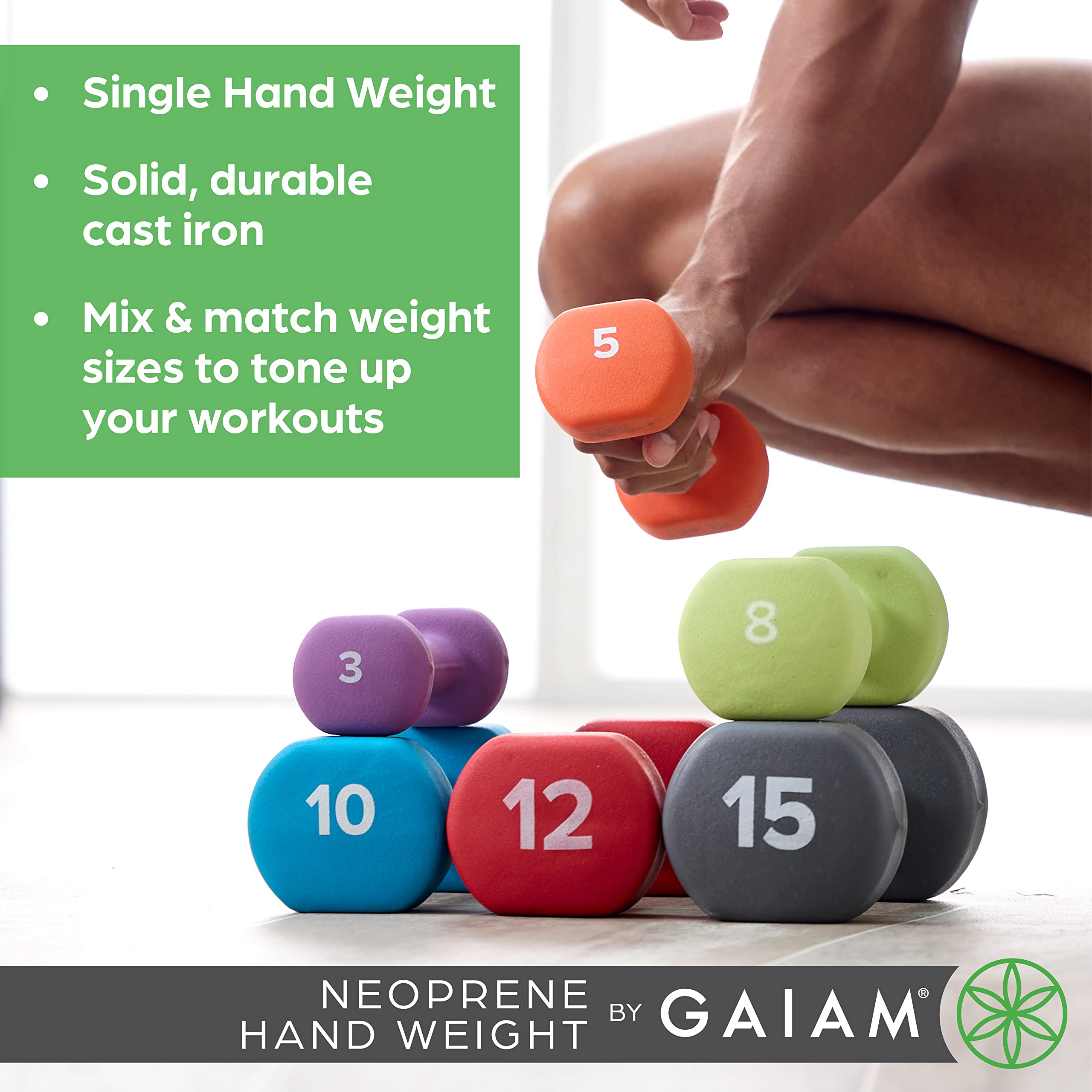 Gaiam Dumbbell Hand Weight (Sold In Singles) - Neoprene Coated Exercise & Fitness Dumbbell For Home Gym Workouts And Strength Tr