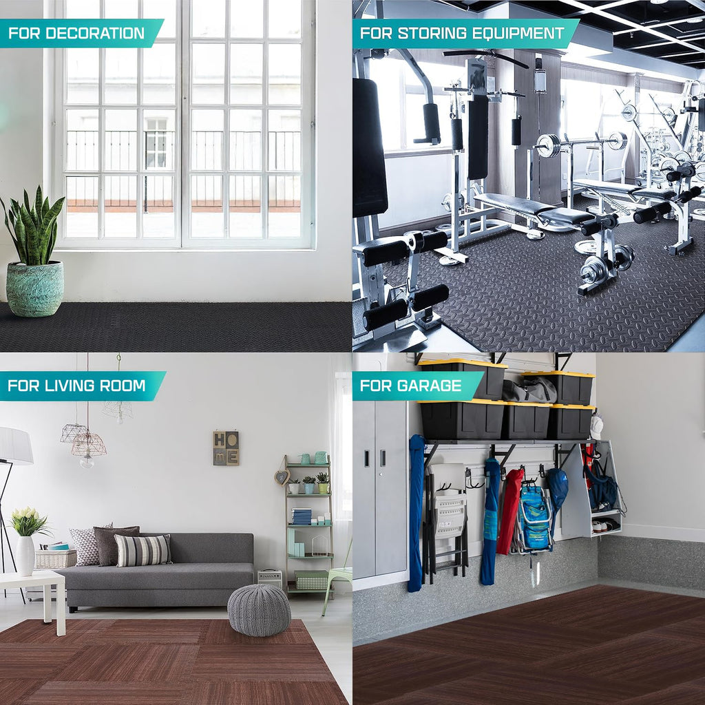 Yes4All 6Lwd Interlocking Eva Borders  Foam Floor Mats For Gym Equipment (24 Grey 6 Pcs), I. 12 Square Feet (12 Tiles) -Walnut W