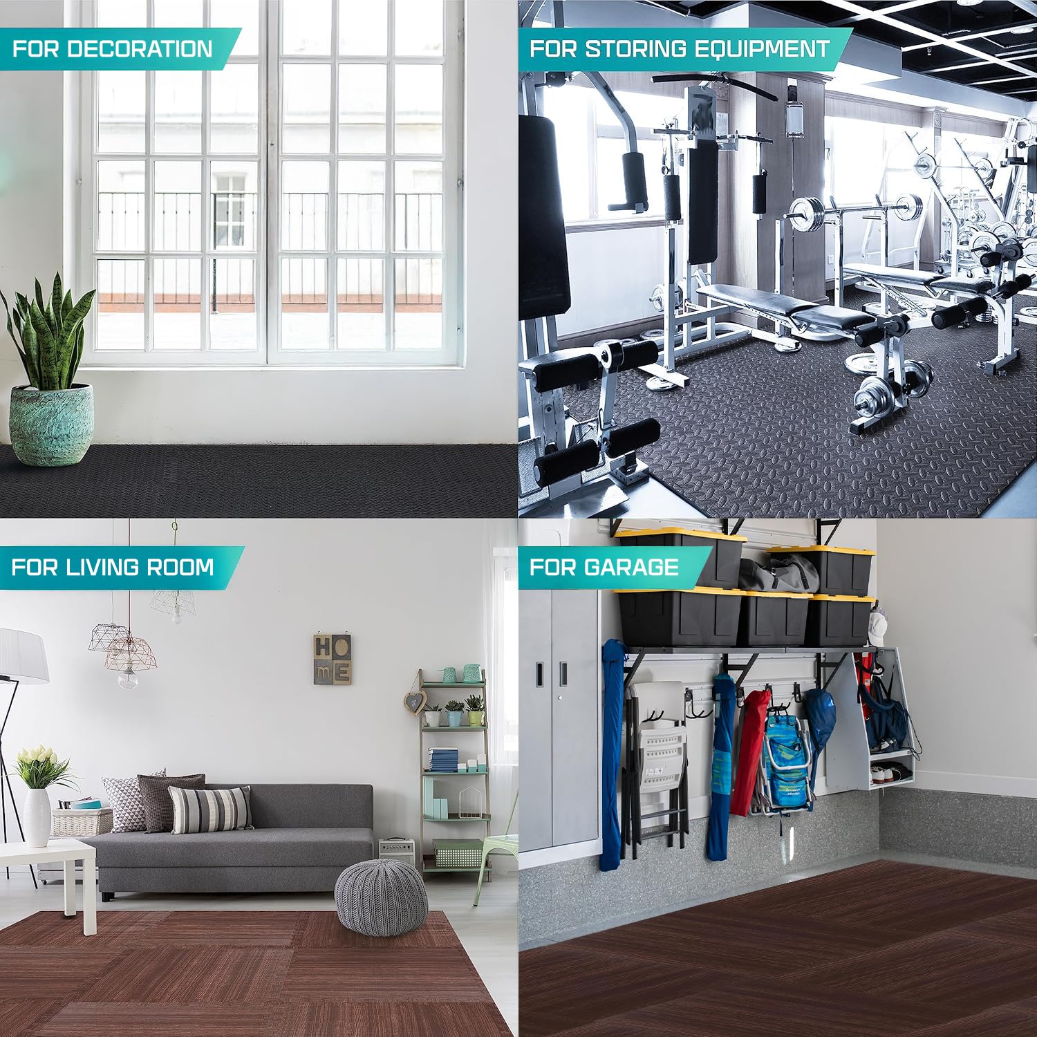 Yes4All 6Lwd Interlocking Eva Borders  Foam Floor Mats For Gym Equipment (24 Grey 6 Pcs), I. 12 Square Feet (12 Tiles) -Walnut W