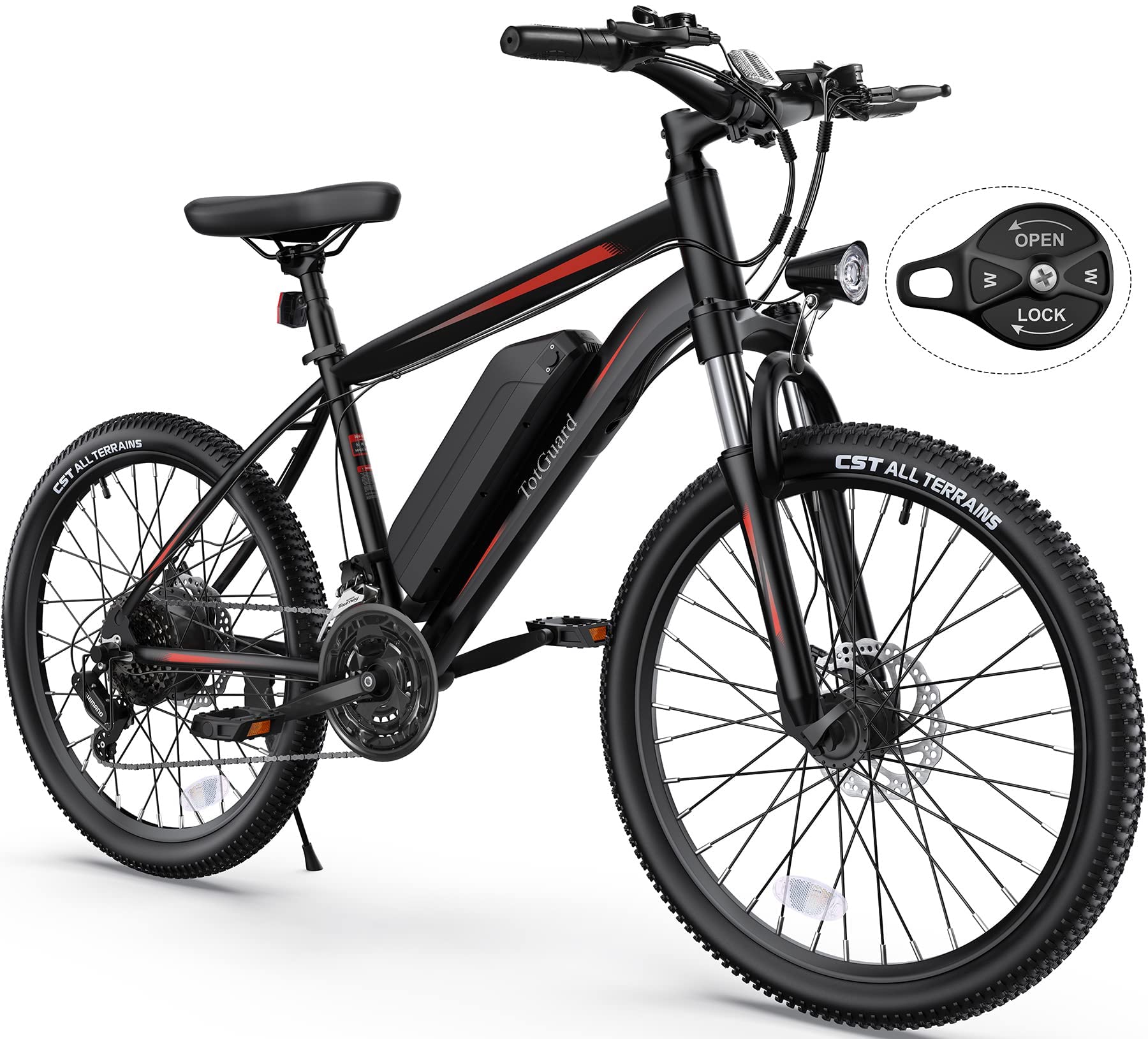 Totguard Electric Bike, Bike For Adults 26'' Ebike With 350W Motor, 19.8Mph Mountain Lockable Suspension Fork, Removable 36V/10.