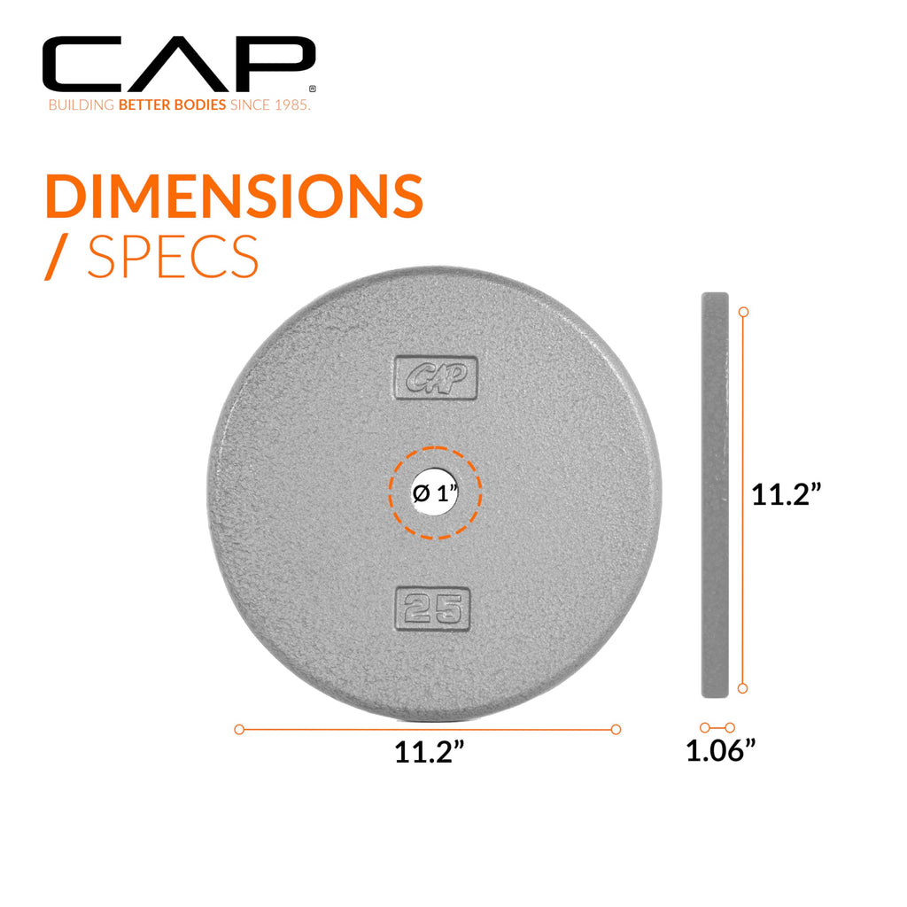 CAP Barbell Cast Iron Standard 1-Inch Weight Plate Set - Barbell Weights for Home Gym, Strength Training, and Weightlifting, 25