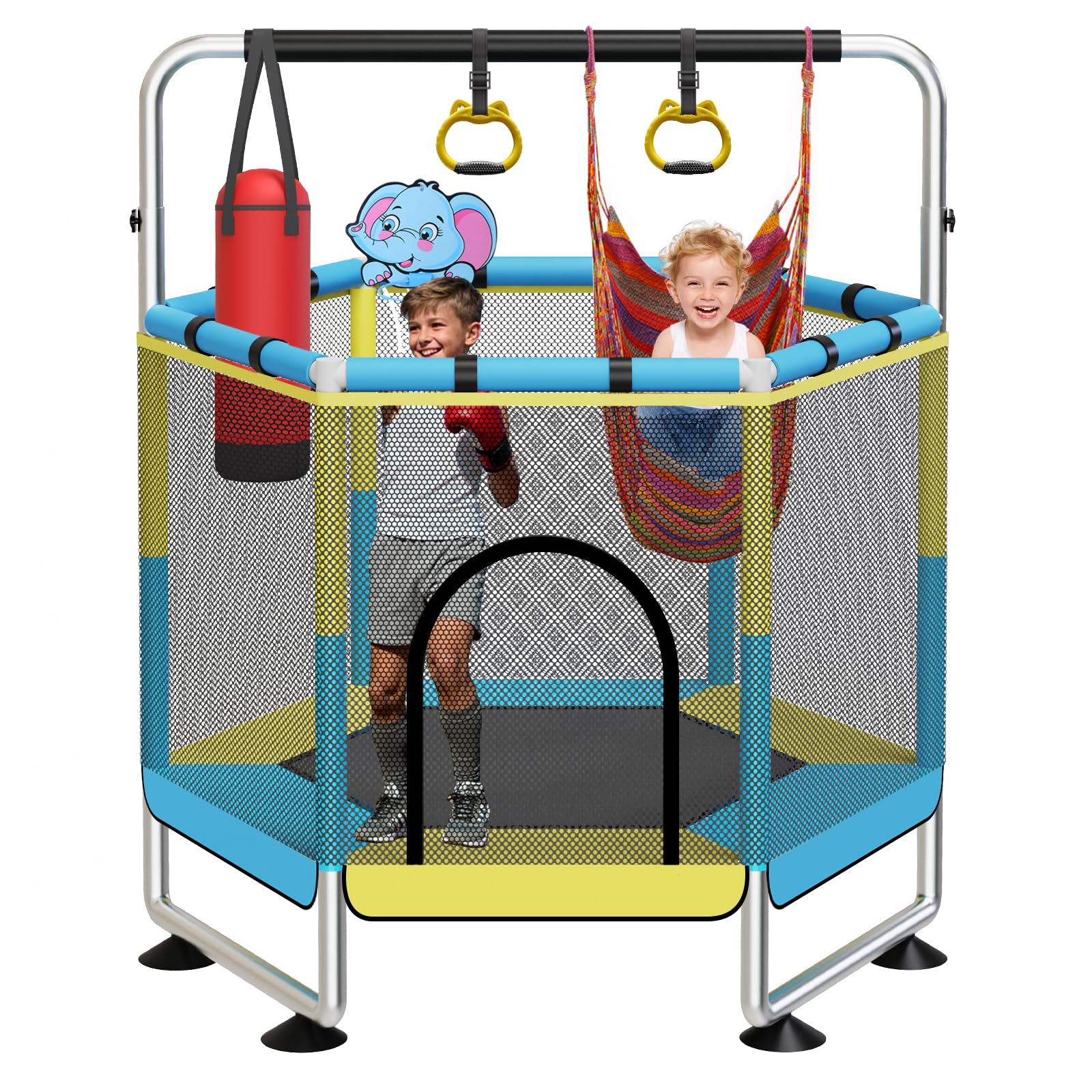 60 Trampoline for Kids, Upgrade Full Anti-Rust 440lbs Indoor Outdoor Toddler Trampoline with Net, Adjustable Trampolines with An