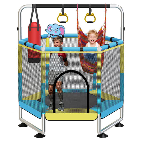 60 Trampoline for Kids, Upgrade Full Anti-Rust 440lbs Indoor Outdoor Toddler Trampoline with Net, Adjustable Trampolines with An