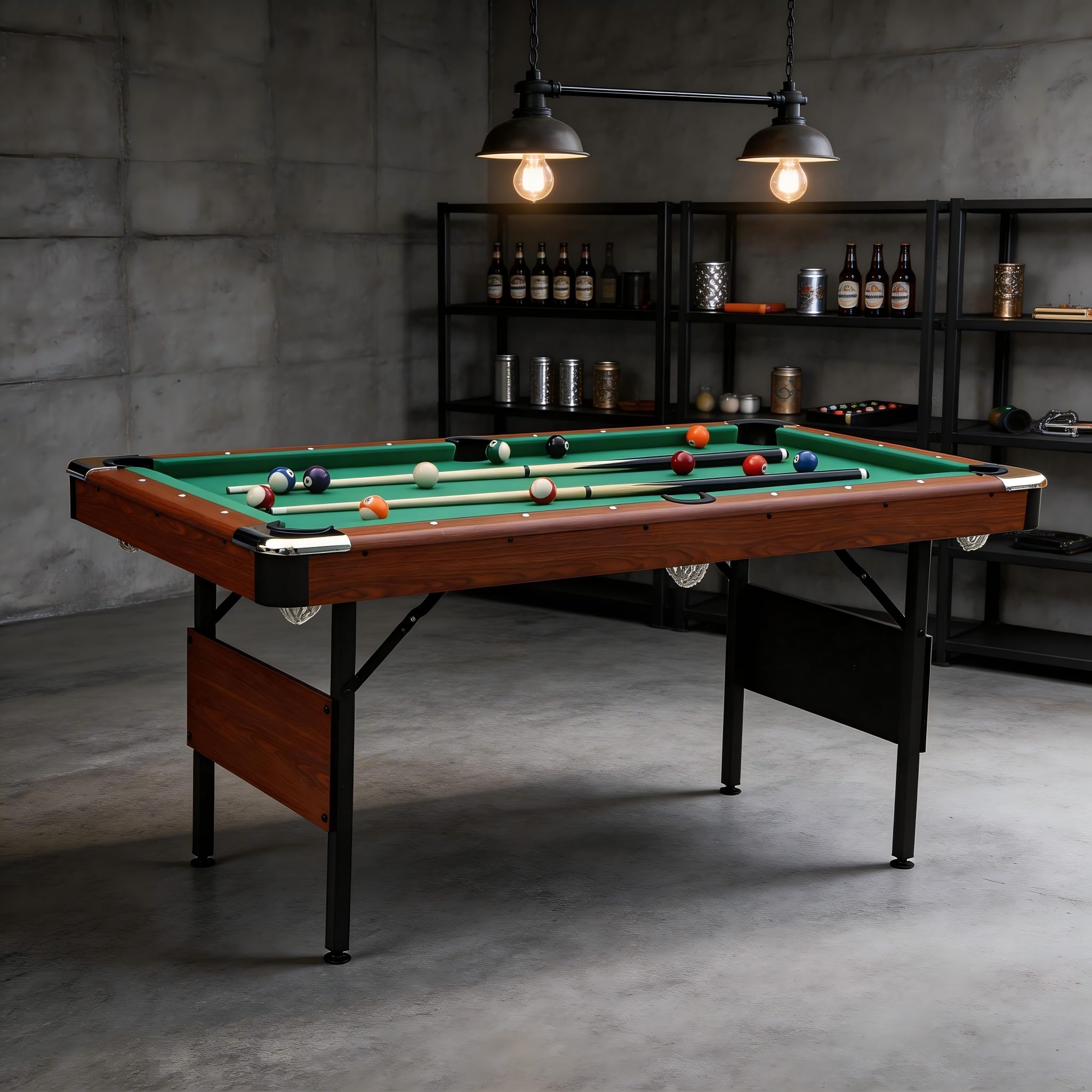KEIKI 5.3FT Portable Pool Table, Foldable Billiards Table for Home Game Room, Complete Accessories Included, Space-Saving Design