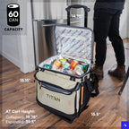 Titan by Arctic Zone Deep Freeze 60 (50+10) Can Wheeled Cooler - Collapsible Rolling Cooler with Wheels and All-Terrain Cart, Sh