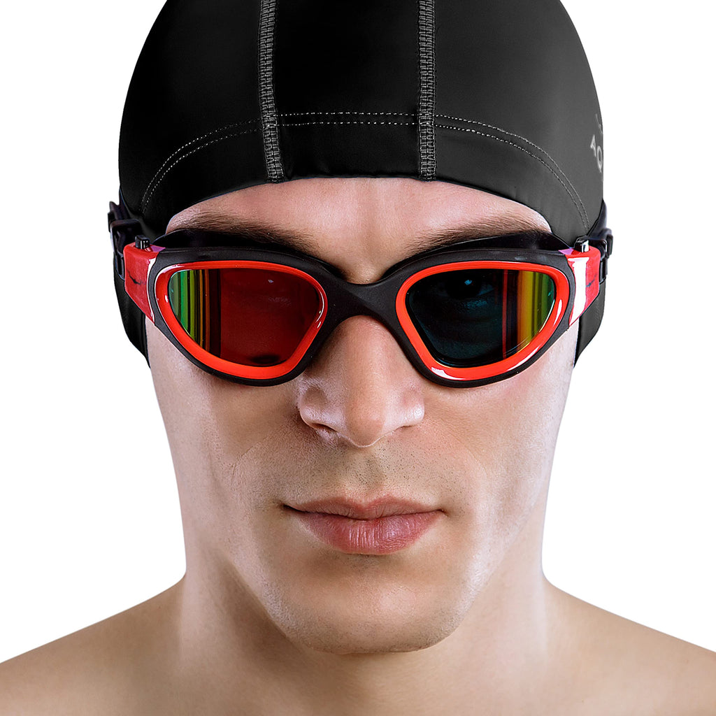 Aqtivaqua Swimming Goggles Polarized Swim Goggles For Adults Men Women Kids Youth Girls Boys Children Dx (Red, Polarized)