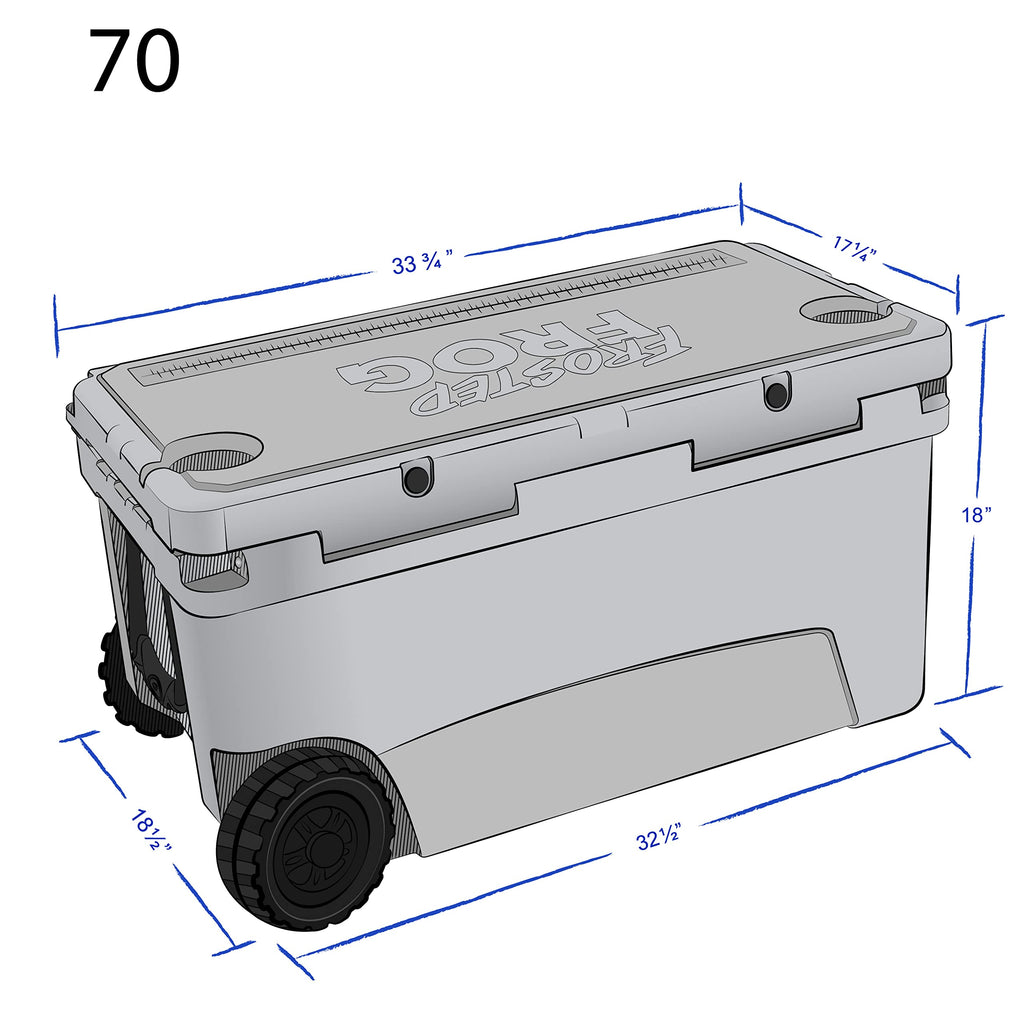 Frosted Frog Original Gray 70 Quart Ice Chest Heavy Duty High Performance Roto-Molded Commercial Grade Insulated Cooler With Whe