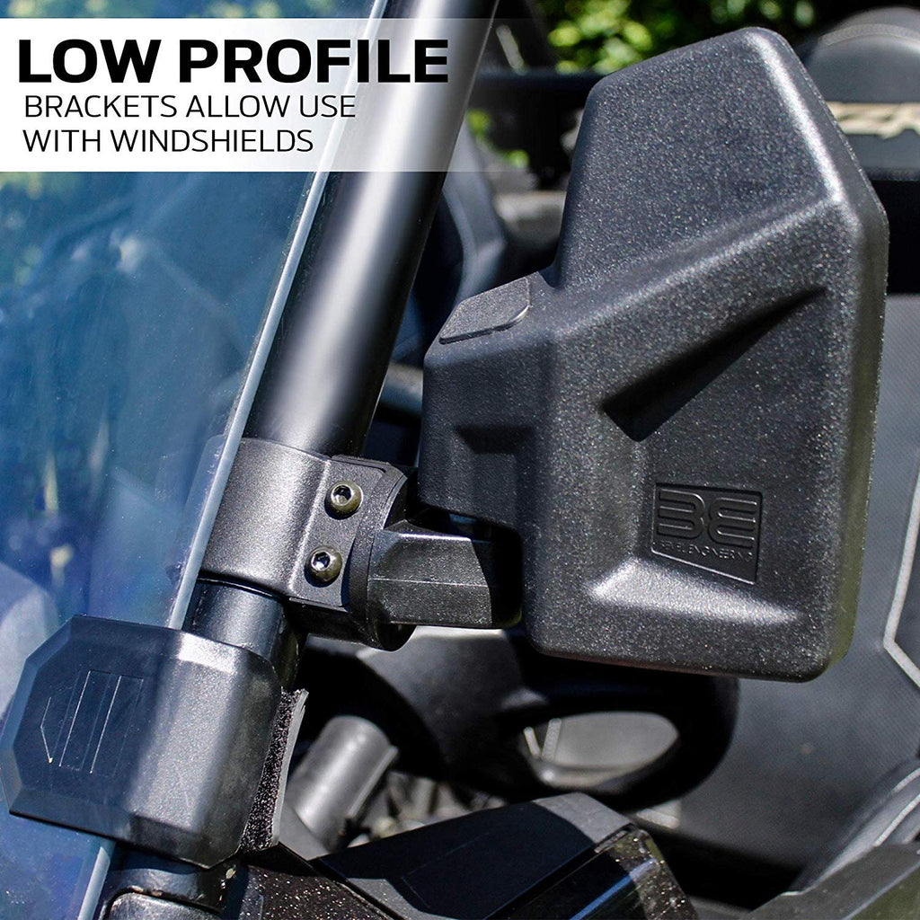 Bevel Engineering Utv Rear View Side Mirror Kit (2 Pack) - Fits With 16 - 2 Round Roll Cage Bar - Break Away And Adjustable - Hi
