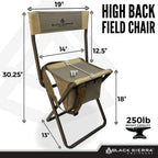 Black Sierra Folding Hunting Stool W/Under Seat Storage Pouch And Carry Strap, Lightweight Portable Hunt Chair W/Backrest, Heavy