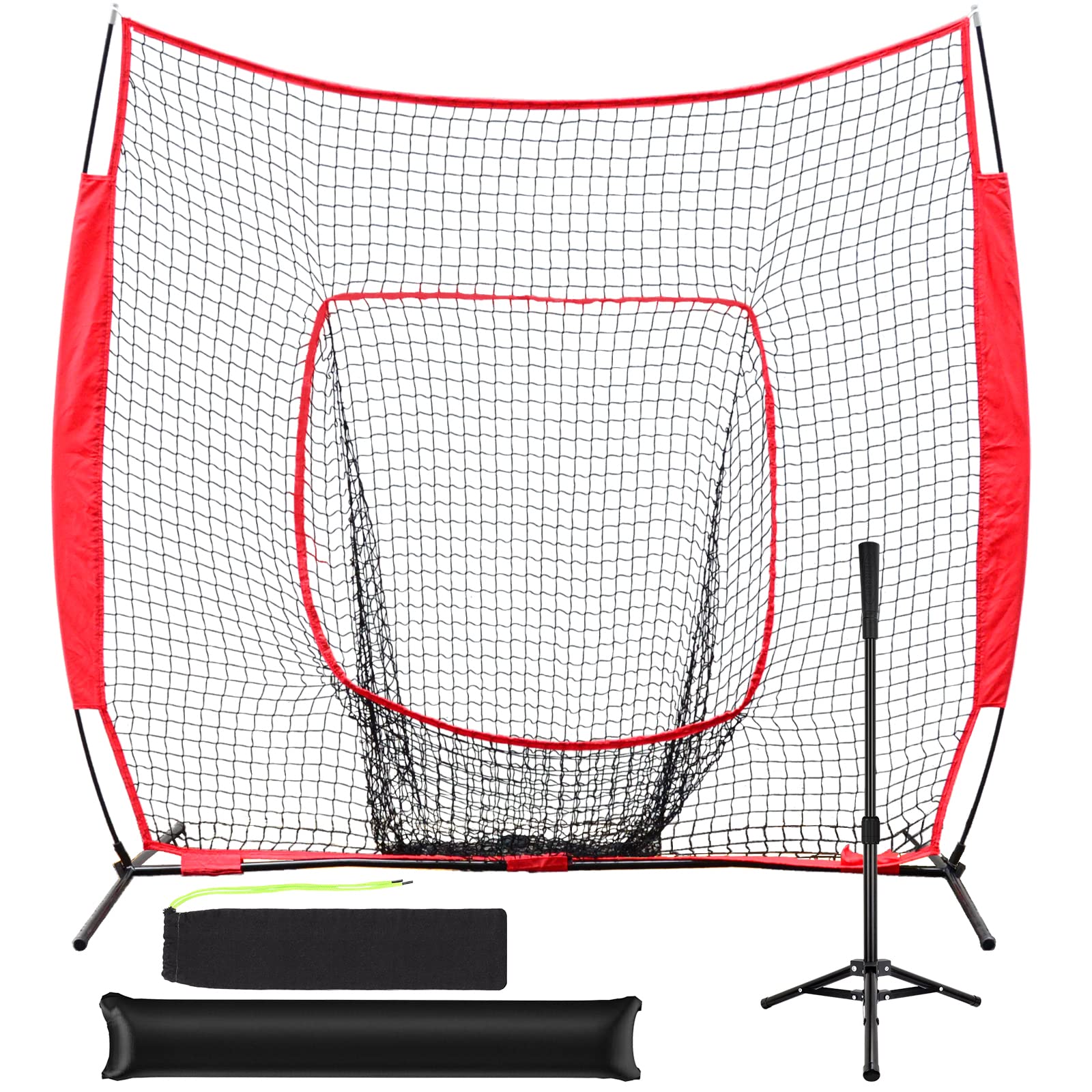 Hikeen Baseball Softball Net,7 '  7 'Baseball Practice Net With Baseball Tee For Hitting And Pitching Portable Backstop With Car