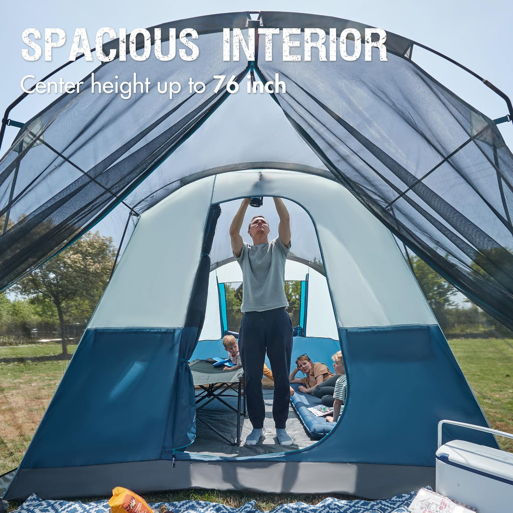 Portal 6 Person Family Camping Tents With Screen Porch, Weater Resistant 7' Tall Tent With Rainfly & Upgrated Poles, Easy Setup