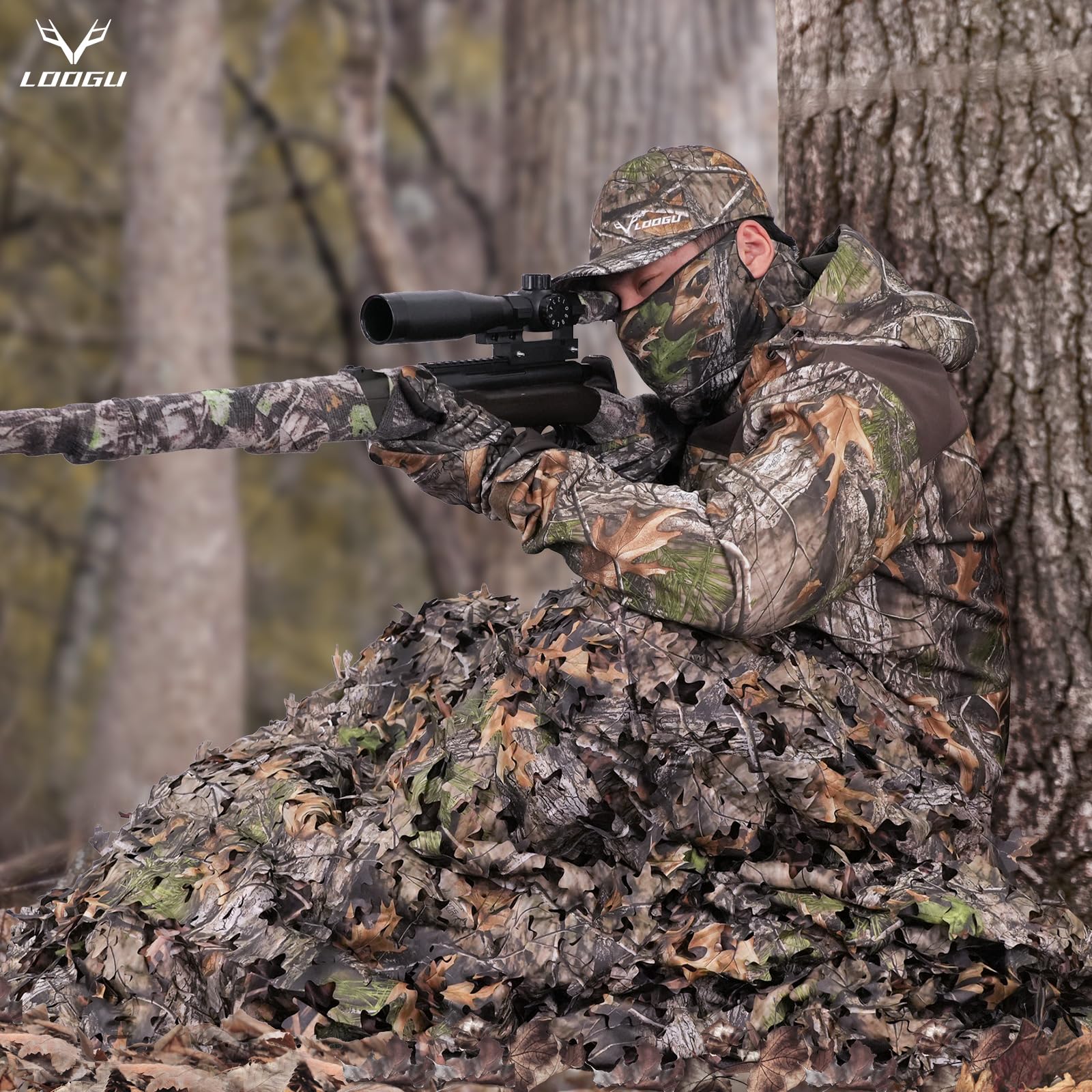 Loogu Camo Netting, Camouflage Netting For Sunshade, Camping, Shooting And Hunting And Many More (6.5X6.5Ft, 2Mx2M, Loogu Super