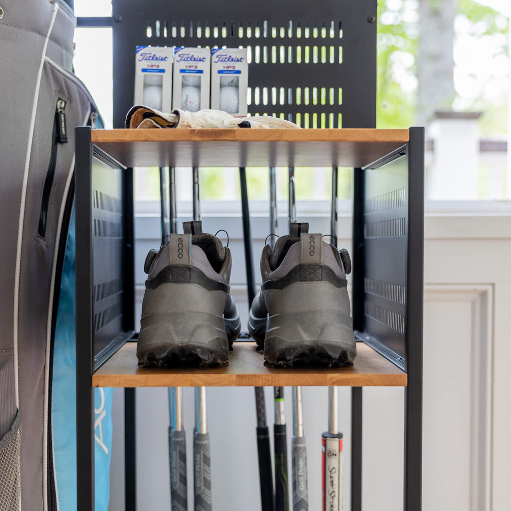 Teal Triangle Freestanding Golf Club Organizer, Stylish Heavy Duty Garage Storage Floor Stand, Holds 1 Golf Bag Shoes Clubs Ball