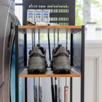 Teal Triangle Freestanding Golf Club Organizer, Stylish Heavy Duty Garage Storage Floor Stand, Holds 1 Golf Bag Shoes Clubs Ball