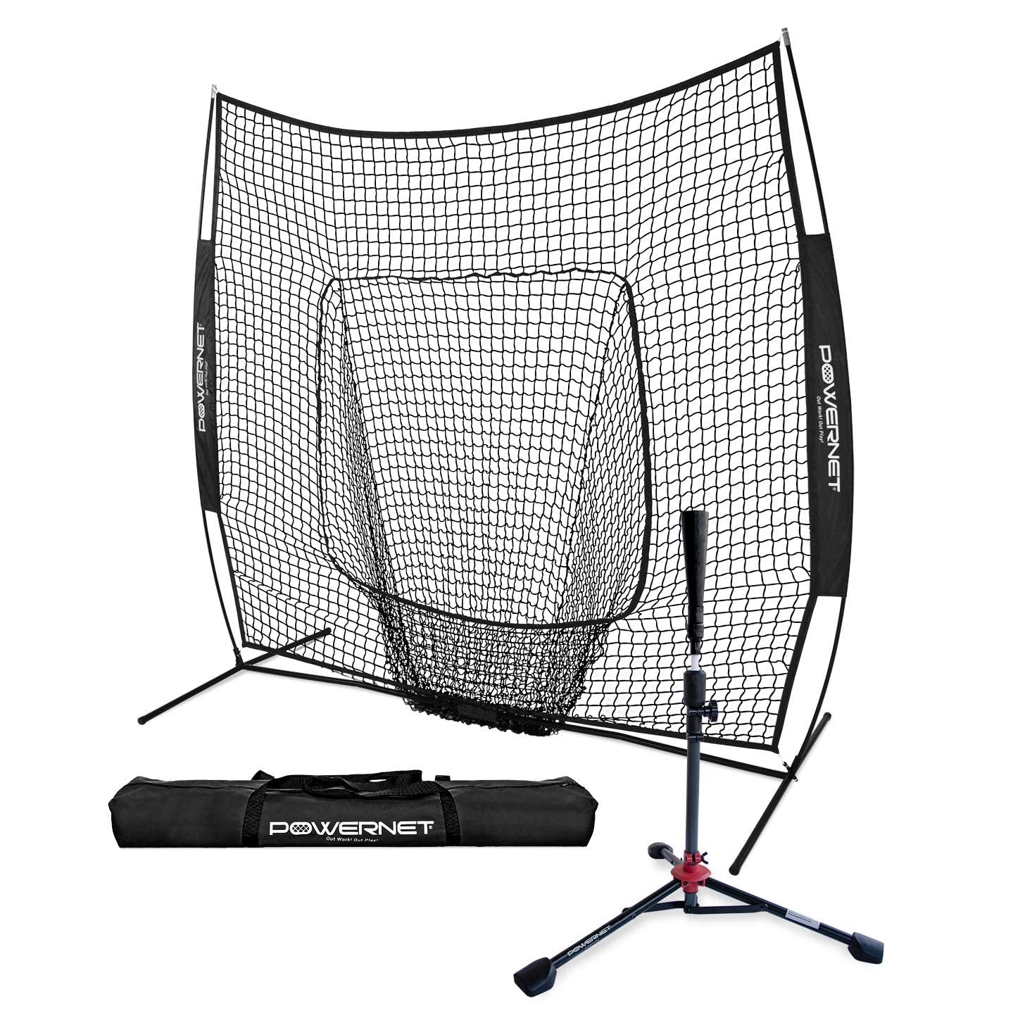 Powernet Baseball Softball Practice Net 7X7 With Travel Tee  Practice Hitting, Pitching, Batting, Fielding  Portable Backstop (B