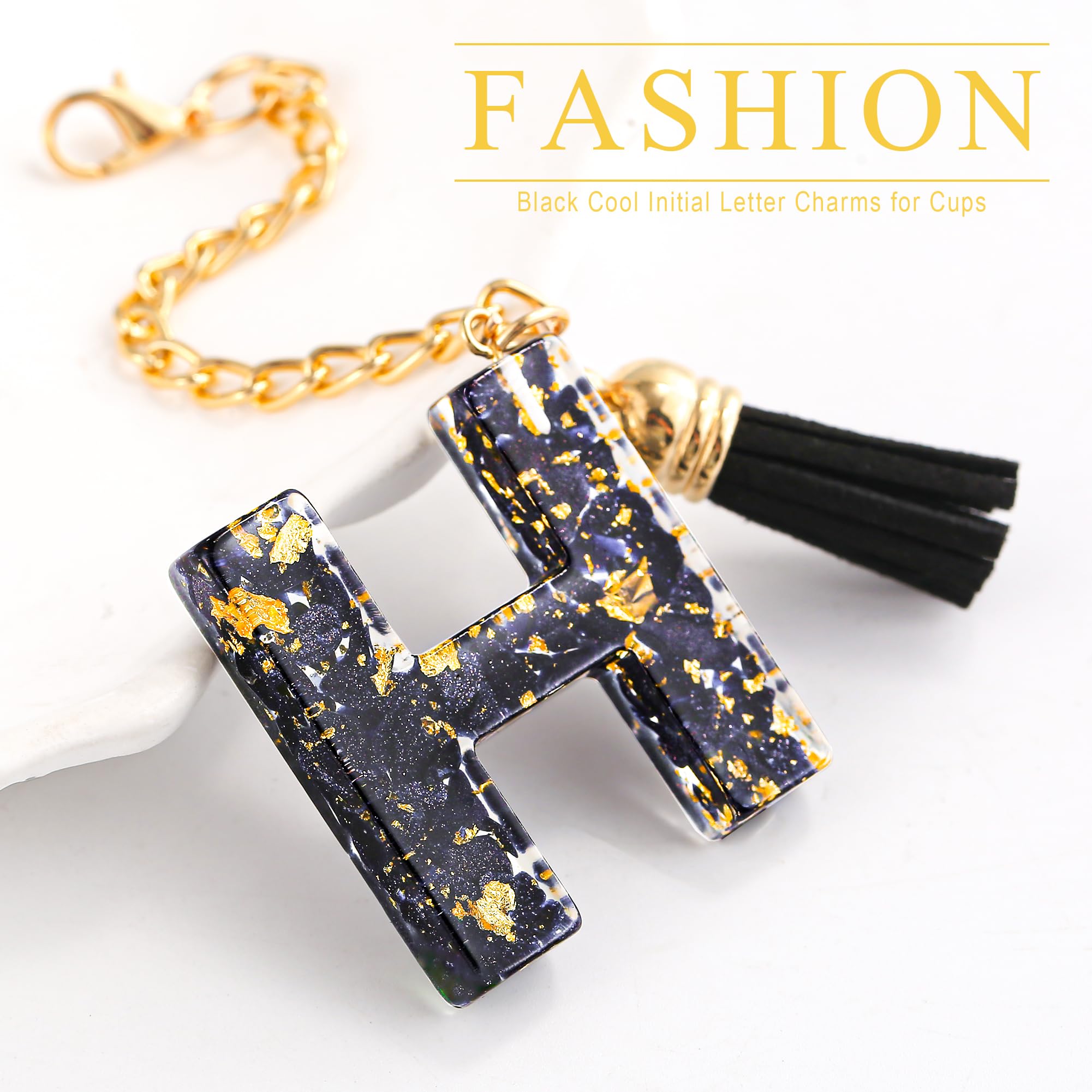 Letter Charm Accessories for Stanley Cup 1 PCS Cute Initial Keychain Handle Charm for Stanley Tumbler for Women Black Letter H