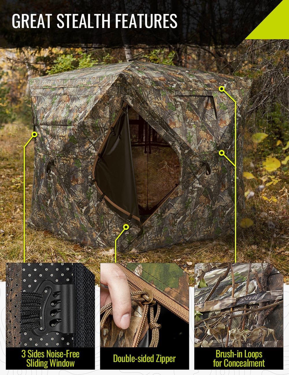 Tidewe Hunting Blind 270See Through With Carrying Bag, 3-4 Person Pop Up Ground Blinds, Portable Resilient Hunting Tent (Forest