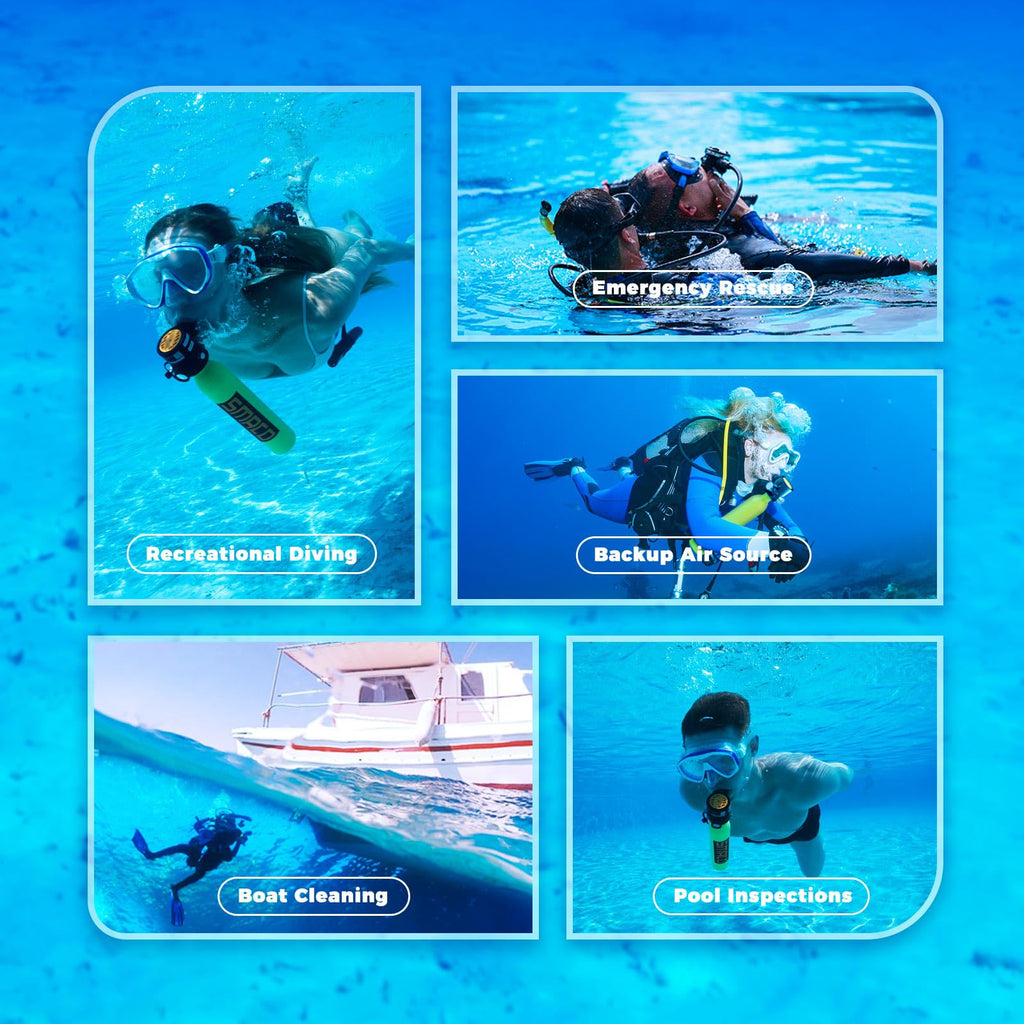 Smaco S300 Plus Mini Scuba Tank 05L Portable Mini Diving Tank Reusable Pony Bottle -Dot Certified Tank With 5-10 Minutes Backup