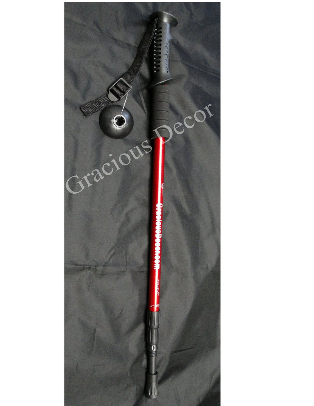 Gracious Decor Expandable Walking Hiking Trekking Pole Cane Stick With Compass On Grip Wrist Strap Available 4 Colors (Red#3)