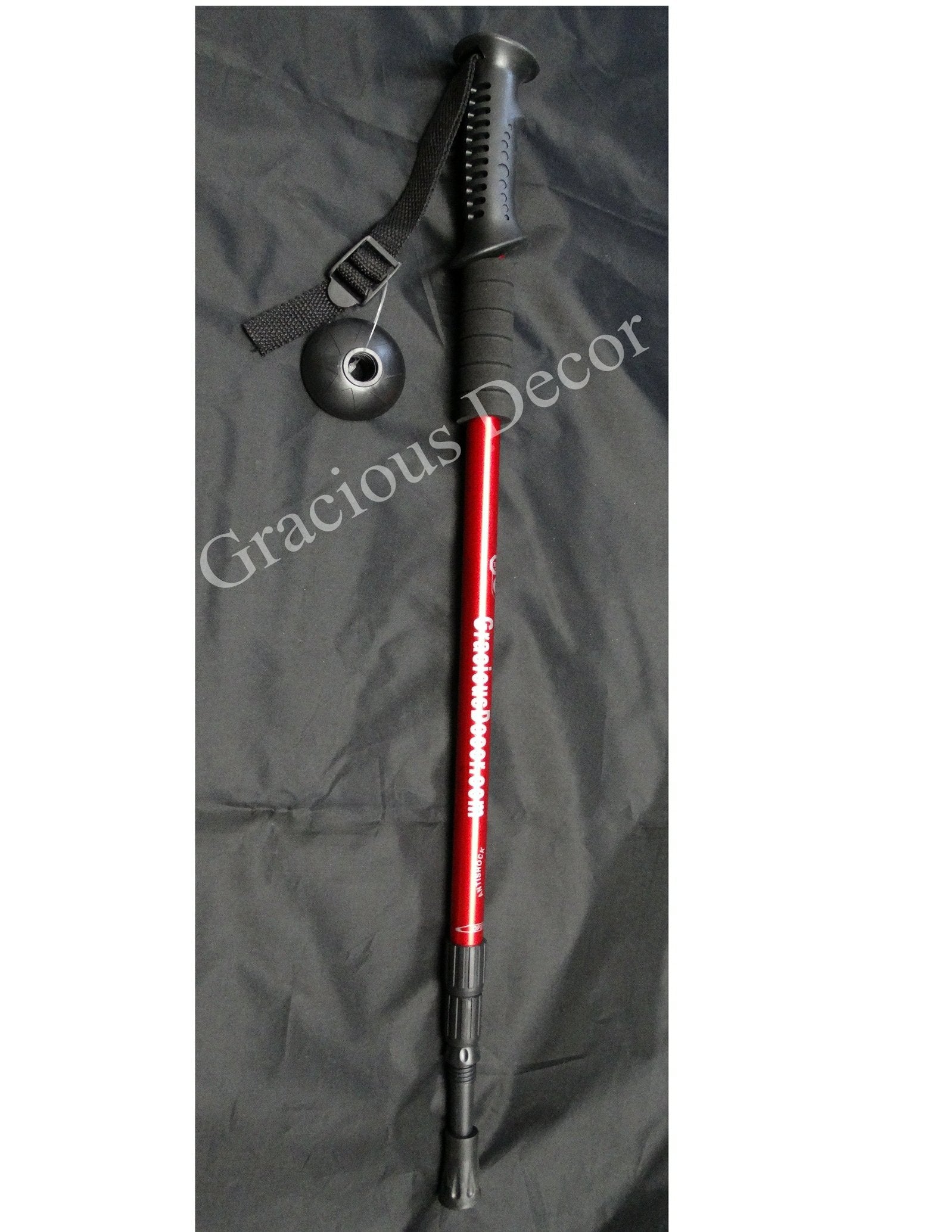 Gracious Decor Expandable Walking Hiking Trekking Pole Cane Stick With Compass On Grip Wrist Strap Available 4 Colors (Red#3)