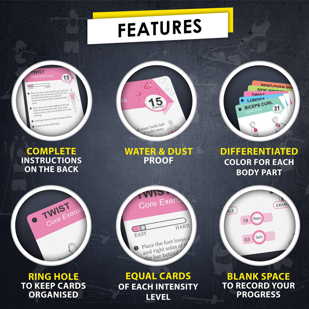 Flexies Pilates Bar Workout Cards - 58 Exercise Cards With Pilates Stick Work Out Postures, Instructions & Breathing Tips  Free